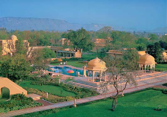 The Oberoi Rajvilas is located in a park-like setting.