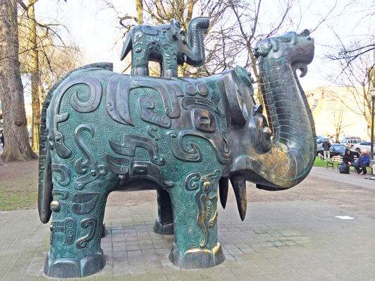 Portland - These full-size bronze reproductions of Shang Dynasty elephants live in the  North Park Blocks area of the city.