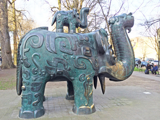 Portland - These full-size bronze reproductions of Shang Dynasty elephants live in the North Park Blocks area of the city.