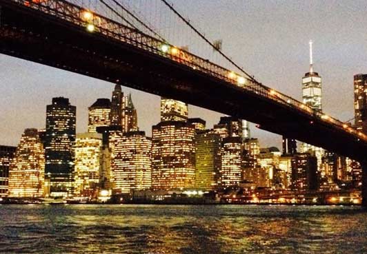 The Brooklyn Bridge and The Freedom Tower from Brooklyn Heights.