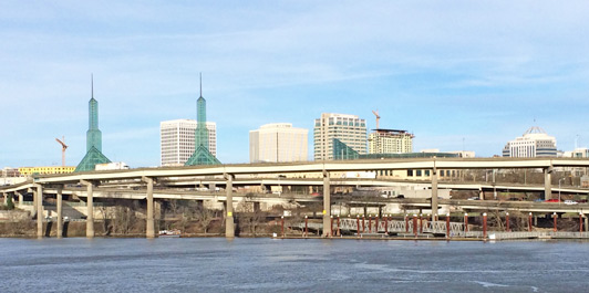 Portland, located near the confluence of the Willamette and Columbia rivers, is home to about 600,000 people.