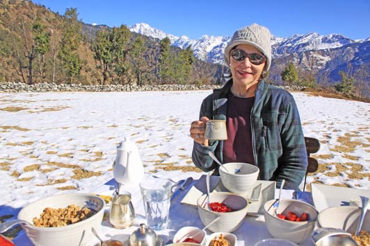 Authentic luxury travel is breakfast in the foothills of the Himalayas.