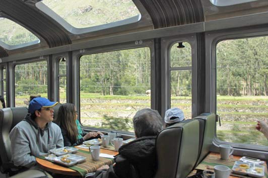 The Vista Dome train travels back and forth between Ollantaytambo and Aguas Calientes, the gateway to Machu Picchu.
