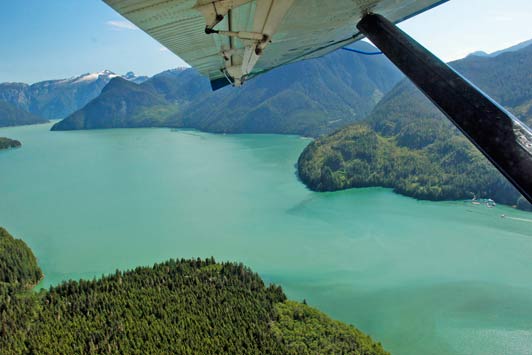 Our seaplane flight gave us fabulous views of the area, including this one of the lodge and Knight Inlet.