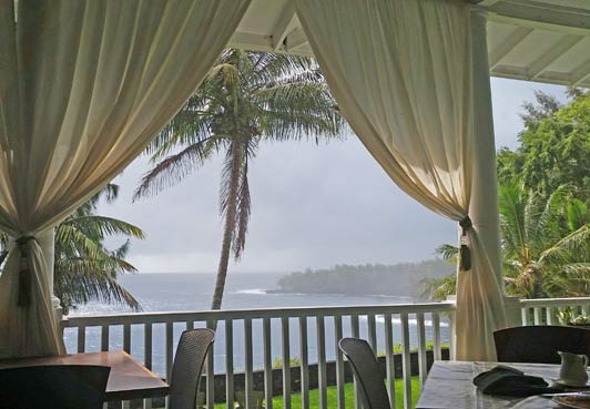 On our last trip to the Big Island of Hawaii, my goal was to stay in all aithentic lodging - with nary a corporate logo in sight. The trip planning wasn't easy, but it was well worth the effort. This is The Palms Cliff House just north of Hilo.