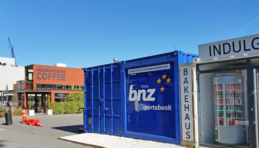 The Re:Start Mall is a colorful collection of shipping containers cleverly repurposed as banks, shops, cafes, and even a post office.