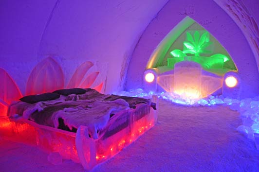 Every room in the Arctic Snow Hotel outside Rovaniemi, Finland, includes artwork done by local artists.