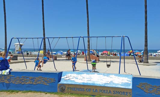 At La Jolla Shores Beach, a popular playground is just steps from the sand.