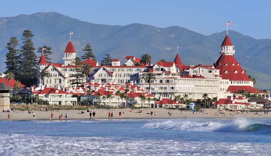 The Hotel del Coronado is one of the few beachfront hotels in San Diego.