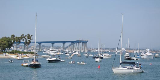 A beautiful bridge stretches across San Diego Bay, connecting downtown to Coronado.