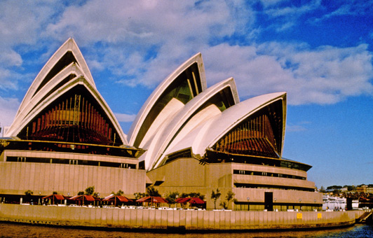 The north side of the Sydney Opera House is a great place for lunch with a "beaut" view of passing sailboats and myriad other watercraft.
