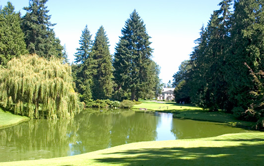 A stately mansion, flocks of Canada geese, and walking trails are popular features of Bloedel Gardens.