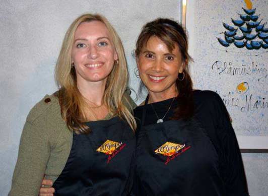 Andrea (left) and friend at Il Campo Cucina - a Tuscany cooking school.